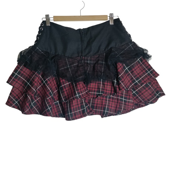 Hot Topic Skirt Black Goth Punk Rock Metal Mini Small Plaid - Picture 2 of 6